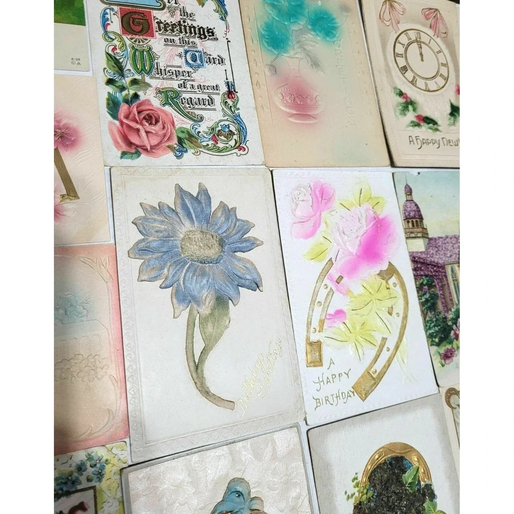 31 Vintage 3D Relief Embossed Postcards - Birthday,‎ Easter, Greetings - Used
